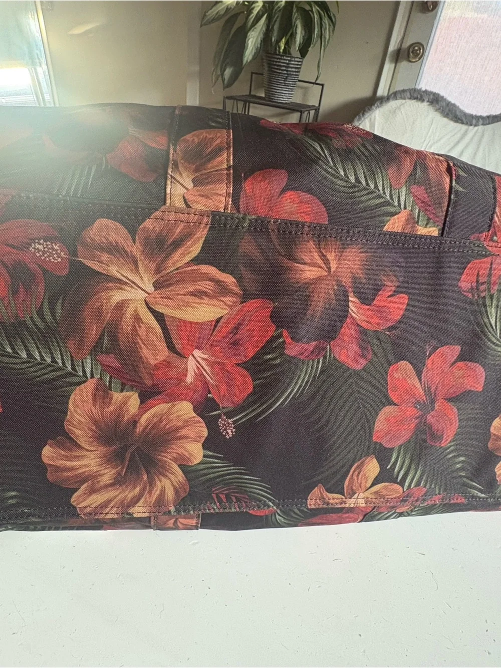 Herschel Supply Company Black Duffel Bag with Red & Brown Floral Print